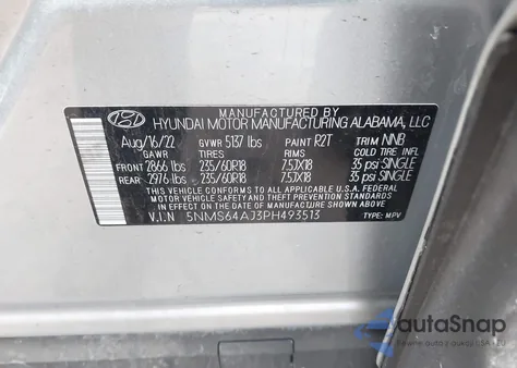 2023 Hyundai Santa Fe Xrt из США, поврежденный, VIN 5NMS64AJ3PH493513